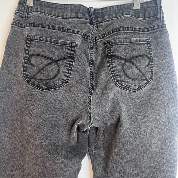 Chicos Platinum Denim Faded Black Ultimate Fit Barely Flare Leg Jeans 1.5 (10) - Picture 4 of 8